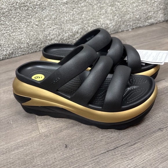 Crocs Mega Crush Metallic Triple Strap Women's Sandal Black Silver US Size 9 NEW - Picture 1 of 6